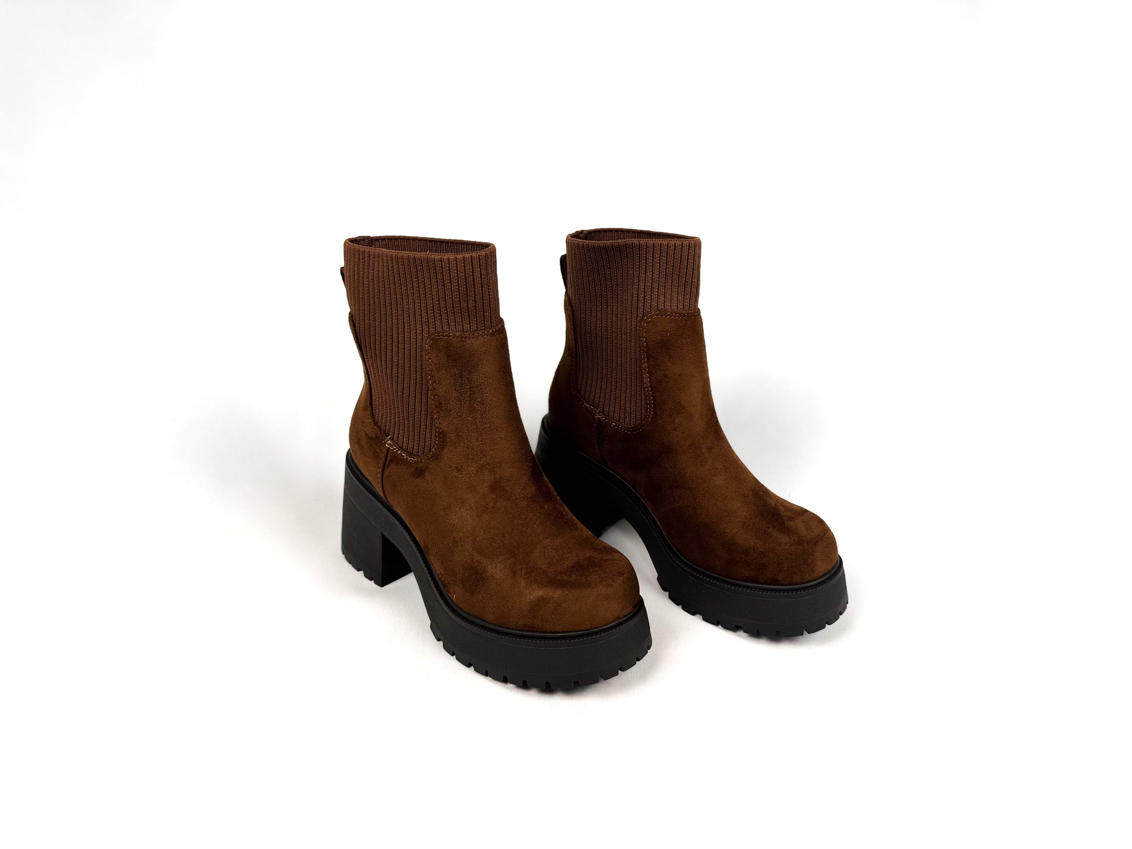 Chocolate Elastic Ankle Platform Boots